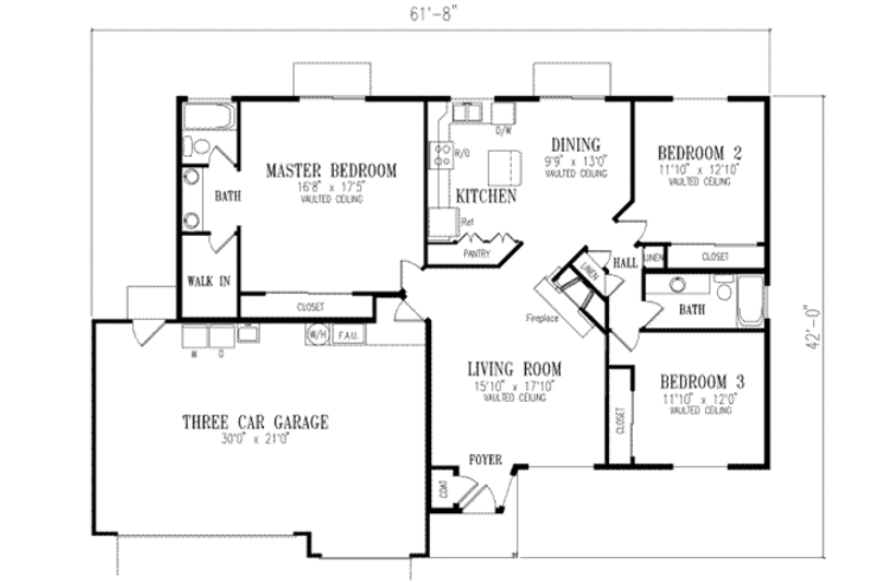 Ranch Style House Plan - 3 Beds 2 Baths 1557 Sq/Ft Plan #1-307 ...