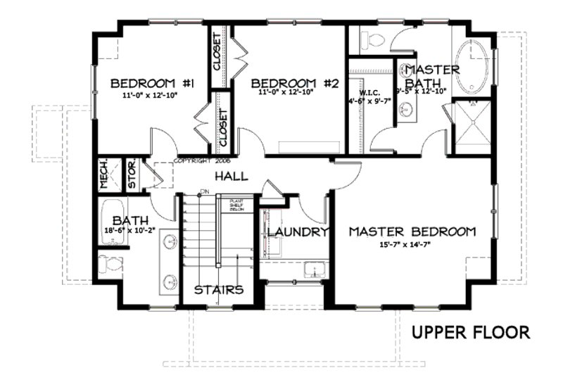 Architectural House Design - Floor Plan - Upper Floor for Craftsman House Plan #434-5 - 4 bed, 3.5 bath