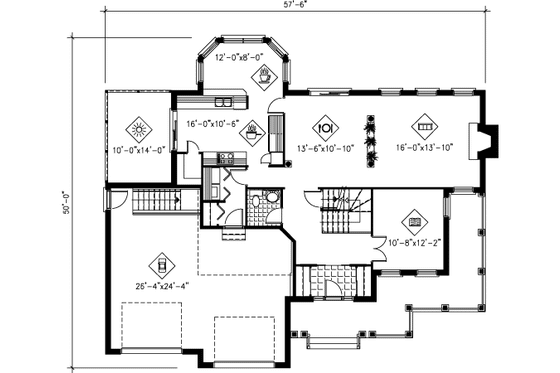 Floor Plan - Main Floor for Traditional House Plan #25-4170 - 3 bed, 2.5 bath