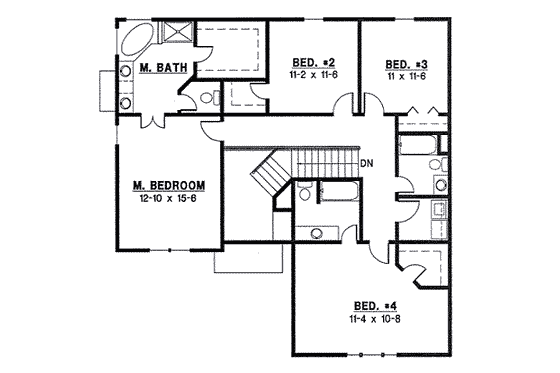 Floor Plan - Upper Floor for Traditional House Plan #67-855 - 4 bed, 3 bath