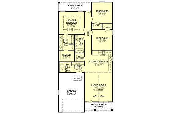 Floor Plan - Main Floor for Farmhouse House Plan #430-206 - 3 bed, 2 bath