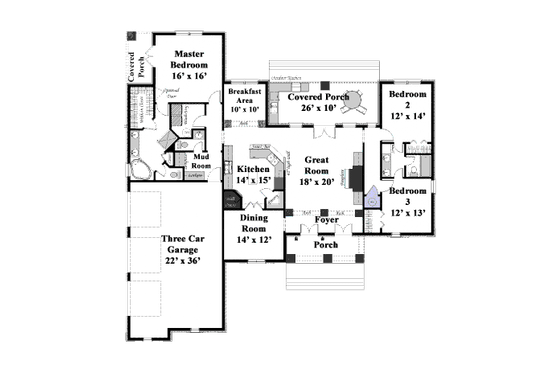 Floor Plan - Main Floor for European House Plan #44-170 - 3 bed, 2.5 bath