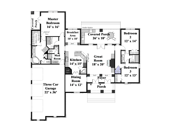 House Blueprint - European Floor Plan - Main Floor Plan #44-170