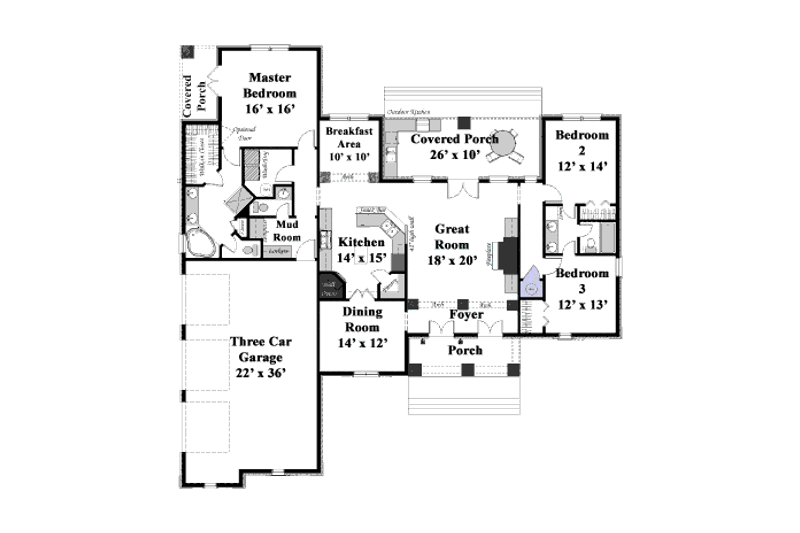 House Blueprint - Floor Plan - Main Floor for European House Plan #44-170 - 3 bed, 2.5 bath