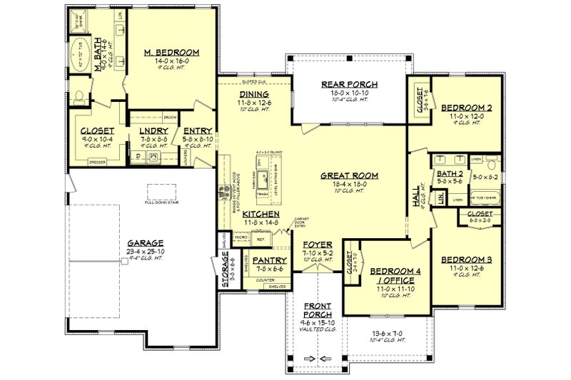 Architectural House Design - Floor Plan - Main Floor for Ranch House Plan #430-296 - 4 bed, 2 bath