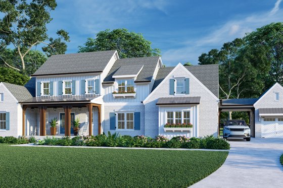 3 Car Garage House Plan with Farmhouse Style