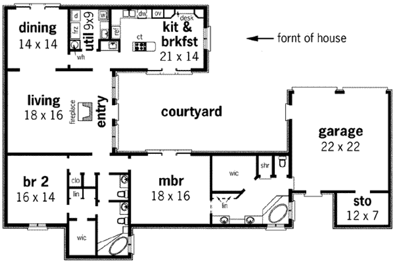 Home Plan - Floor Plan - Main Floor for Mediterranean House Plan #45-246 - 2 bed, 3 bath