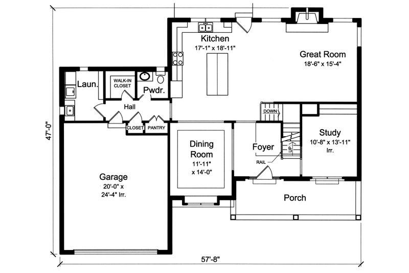 Dream House Plan - Floor Plan - Main Floor for Traditional House Plan #46-878 - 4 bed, 2.5 bath