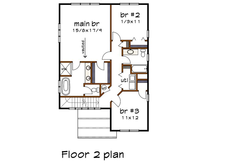 House Blueprint - Floor Plan - Upper Floor 1 for Modern House Plan #79-378 - 3 bed, 2.5 bath