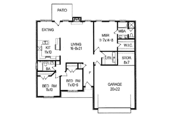 Floor Plan - Main Floor for Ranch House Plan #15-103 - 3 bed, 2 bath