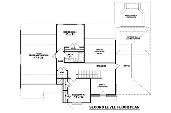 Floor Plan - Upper Floor for European House Plan #81-1072 - 3 bed, 3 bath