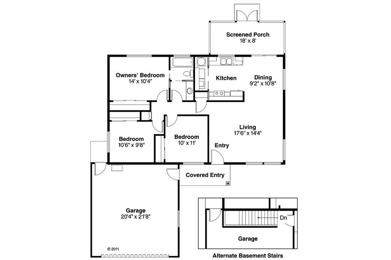 Home Plan - Floor Plan - Main Floor 1 for Mediterranean House Plan #124-434 - 3 bed, 1 bath