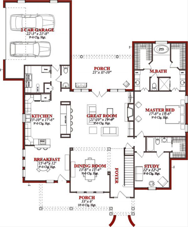 Country Floor Plan - Main Floor Plan #63-214