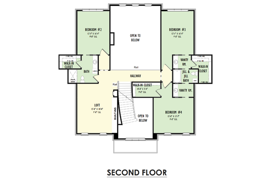 Floor Plan - Upper Floor for Southern House Plan #1092-60 - 4 bed, 3.5 bath