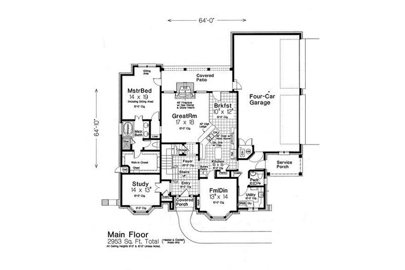 Architectural House Design - Floor Plan - Main Floor for Tudor House Plan #310-653 - 4 bed, 3.5 bath