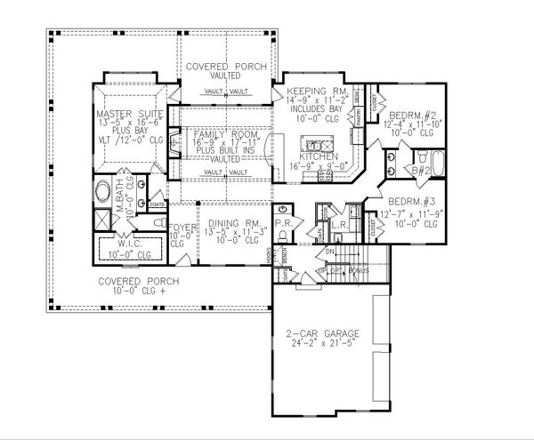 Architectural House Design - Farmhouse Floor Plan - Main Floor Plan #54-394