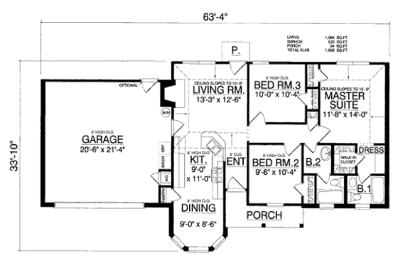 Floor Plan - Main Floor for Traditional House Plan #40-345 - 3 bed, 2 bath