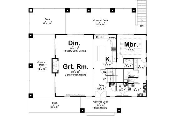 Floor Plan - Main Floor for Farmhouse House Plan #455-404 - 3 bed, 3.5 bath