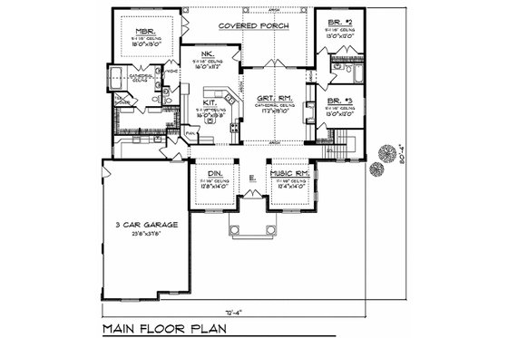 Floor Plan - Main Floor for European House Plan #70-634 - 3 bed, 2.5 bath
