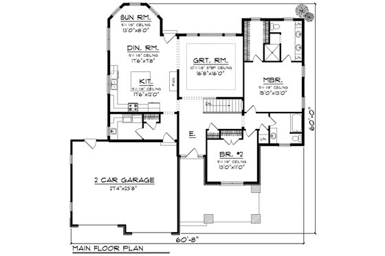 Floor Plan - Main Floor for Ranch House Plan #70-1164 - 2 bed, 2 bath
