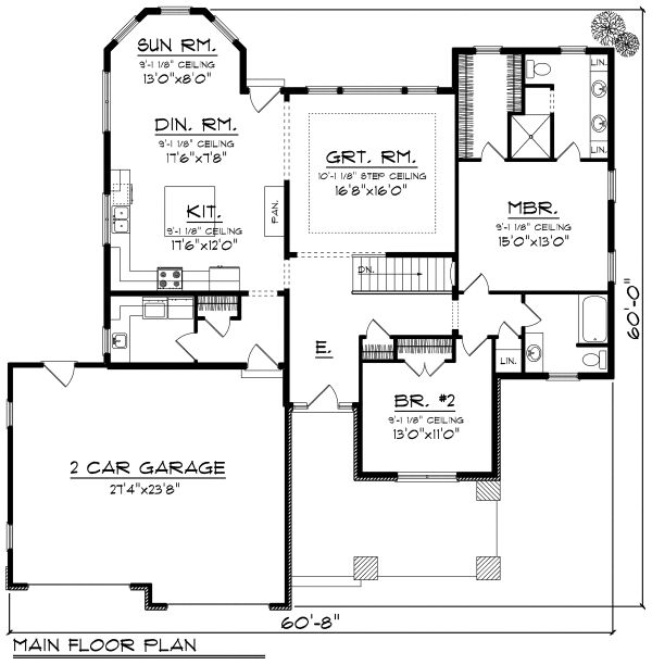 Architectural House Design - Ranch Floor Plan - Main Floor Plan #70-1164