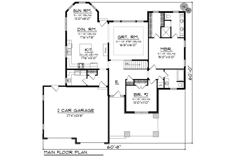 Dream House Plan - Floor Plan - Main Floor for Ranch House Plan #70-1164 - 2 bed, 2 bath
