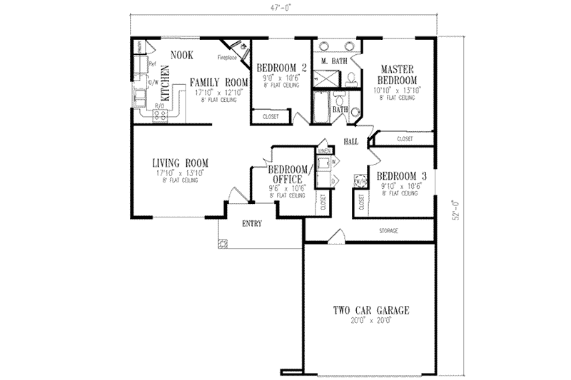 Dream House Plan - Floor Plan - Main Floor for Adobe / Southwestern House Plan #1-246 - 4 bed, 2 bath