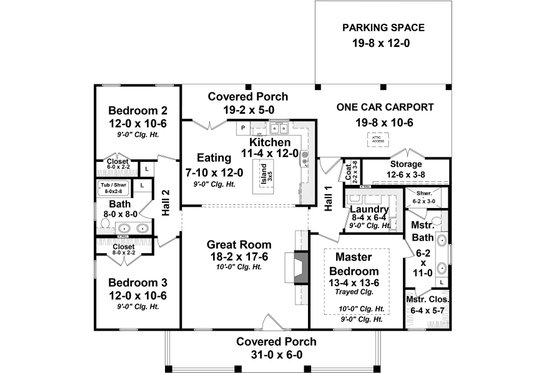 Floor Plan - Main Floor for Country House Plan #21-448 - 3 bed, 2 bath