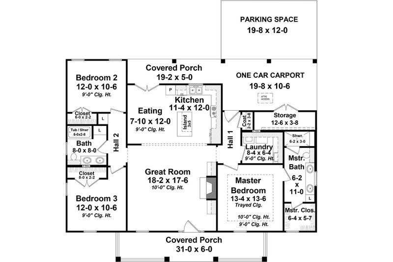 House Plan Design - Floor Plan - Main Floor for Country House Plan #21-448 - 3 bed, 2 bath