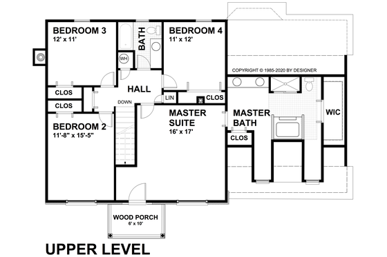 Floor Plan - Upper Floor for Traditional House Plan #30-349 - 4 bed, 2.5 bath