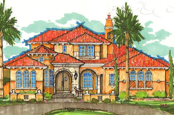 Exterior - Front Elevation for European House Plan #135-157 - 4 bed, 4 bath