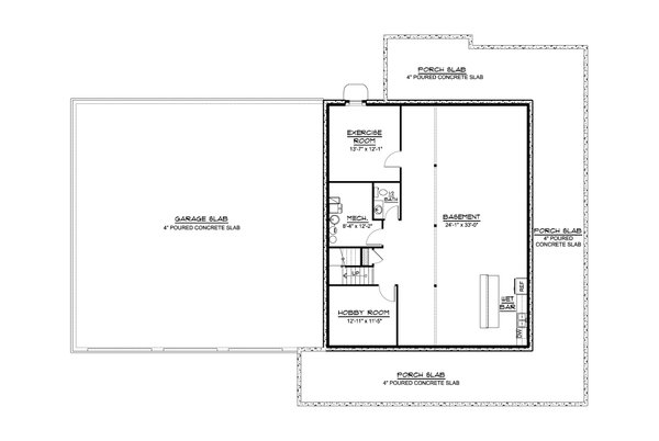 House Blueprint - Floor Plan - Lower Floor for Barndominium House Plan #1064-450 - 4 bed, 3.5 bath