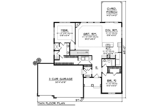 Floor Plan - Main Floor for Ranch House Plan #70-1500 - 4 bed, 3 bath