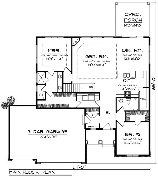 Architectural House Design - Ranch Floor Plan - Main Floor Plan #70-1500