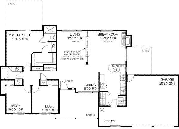 House Design - Ranch Floor Plan - Main Floor Plan #60-414