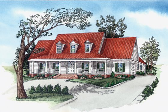 Exterior - Front Elevation for Southern House Plan #16-332 - 4 bed, 3.5 bath
