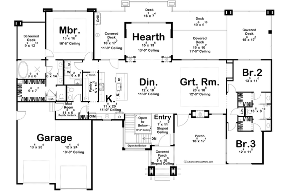 Floor Plan - Main Floor for Prairie House Plan #455-304 - 3 bed, 2.5 bath