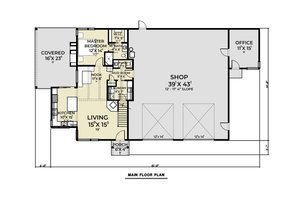 Floor Plan - Main Floor for Barndominium House Plan #1070-221 - 1 bed, 1.5 bath