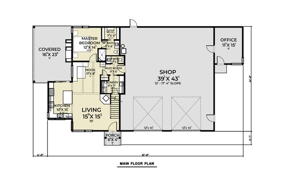 Floor Plan - Main Floor for Barndominium House Plan #1070-221 - 1 bed, 1.5 bath