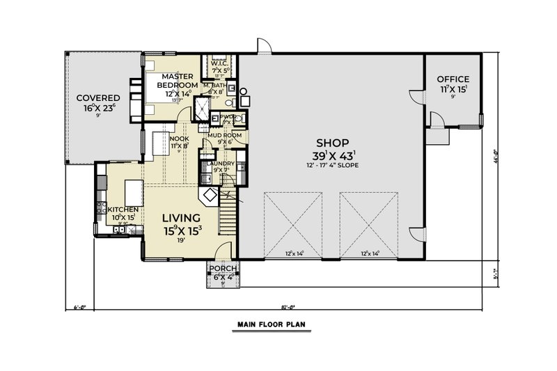 House Design - Floor Plan - Main Floor for Barndominium House Plan #1070-221 - 1 bed, 1.5 bath