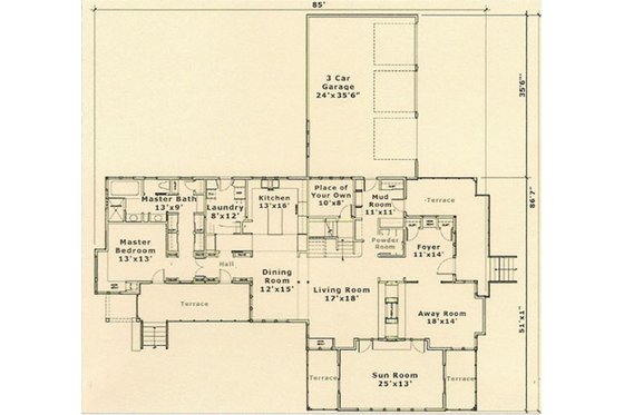 Floor Plan - Main Floor for Prairie House Plan #454-5 - 3 bed, 2.5 bath