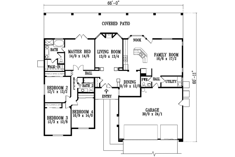 Dream House Plan - Floor Plan - Main Floor for Adobe / Southwestern House Plan #1-912 - 4 bed, 2.5 bath