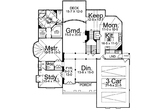 Floor Plan - Main Floor for European House Plan #119-140 - 4 bed, 3.5 bath