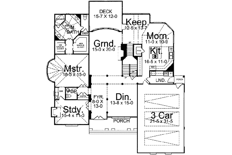 Home Plan - Floor Plan - Main Floor for European House Plan #119-140 - 4 bed, 3.5 bath