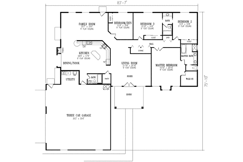 Dream House Plan - Floor Plan - Main Floor for Adobe / Southwestern House Plan #1-741 - 4 bed, 3 bath
