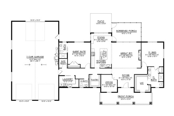 Floor Plan - Main Floor for Ranch House Plan #1064-358 - 2 bed, 2.5 bath