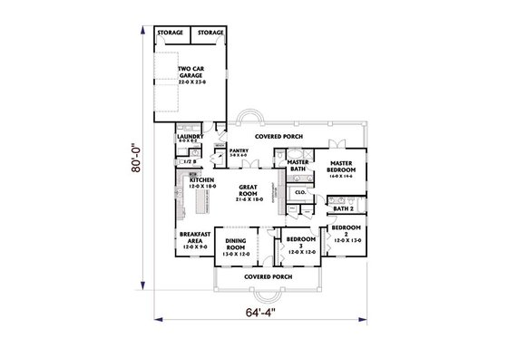 Floor Plan - Main Floor for Traditional House Plan #44-190 - 3 bed, 2.5 bath