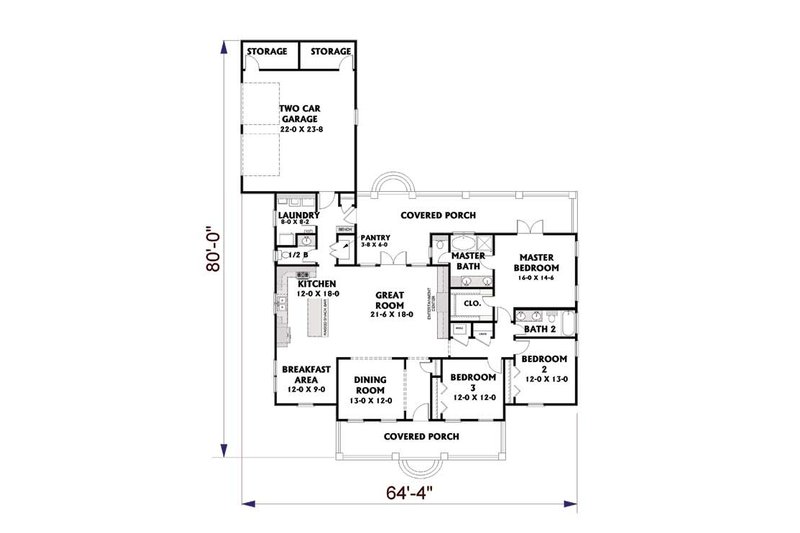 House Blueprint - Floor Plan - Main Floor for Traditional House Plan #44-190 - 3 bed, 2.5 bath