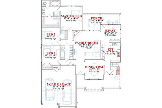Floor Plan - Main Floor for Traditional House Plan #63-157 - 3 bed, 2 bath