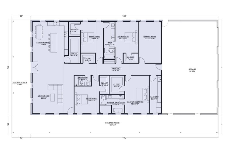 Dream House Plan - Floor Plan - Main Floor for Barndominium House Plan #1107-38 - 4 bed, 3 bath